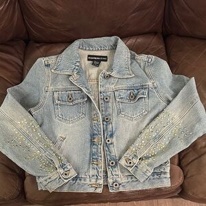 Express Jeans Light Blue Denim Jacket with Studded Sleeves